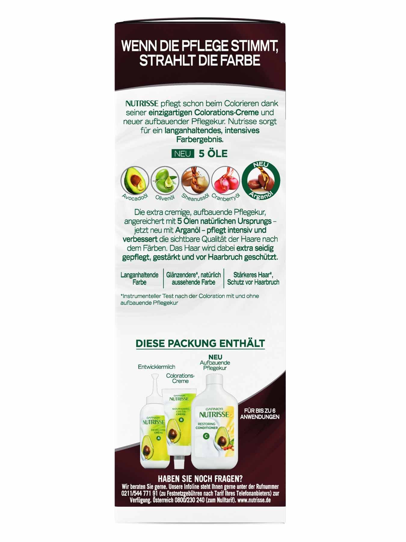 Seitenansicht auf die Verpackung der Garnier Nutrisse Farbsensation 415 Tiramisu Braun